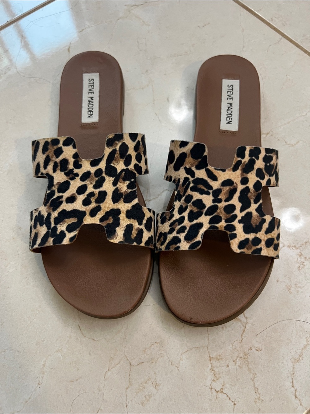 Steve Madden Leopard-Pattern Slide Sandals - Brown/Tan